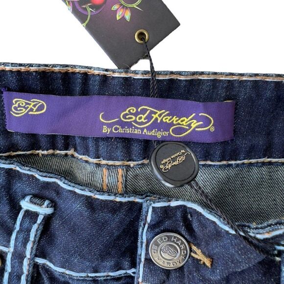 Ed Hardy Boyfriend Y2K Distressed Dagger Jeans Dark Wash Women's 29 - Picture 10 of 15